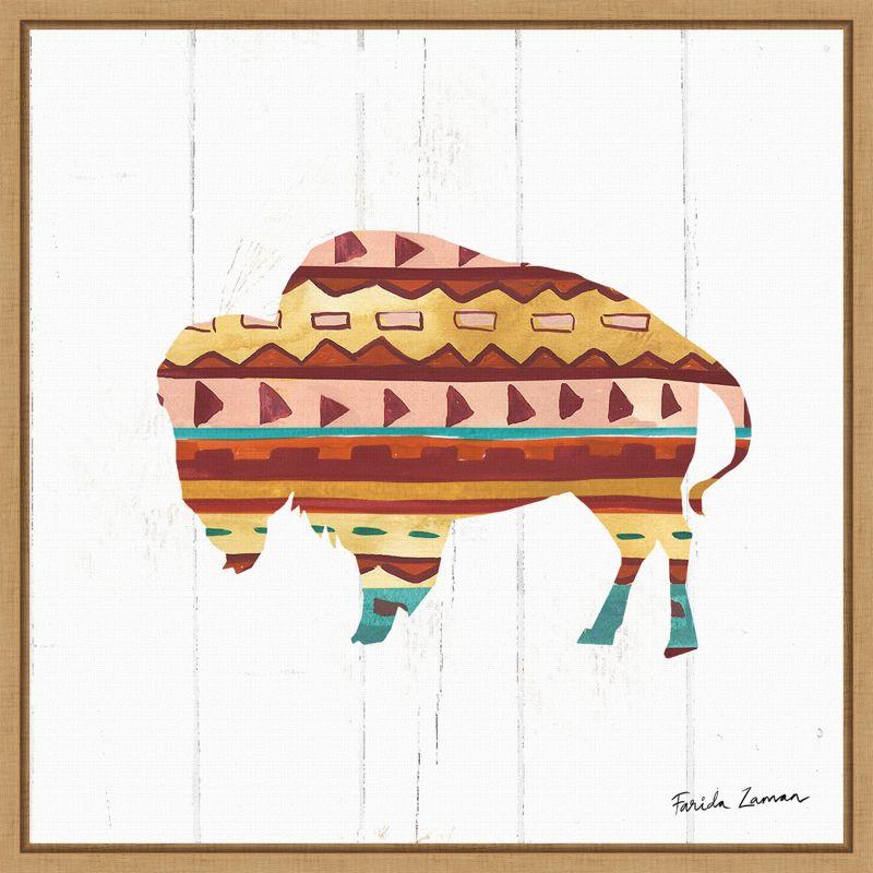 Southwestern Vibes II Buffalo Canvas Print with Maple Frame