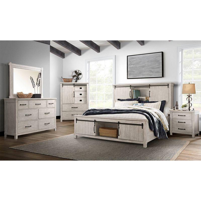 Rustic Cream Queen Storage Bed with Display Headboard