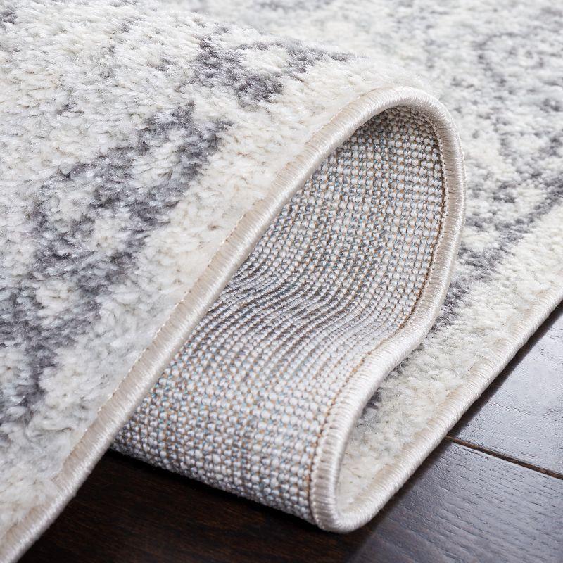 Ivory and Gray Square Synthetic Area Rug