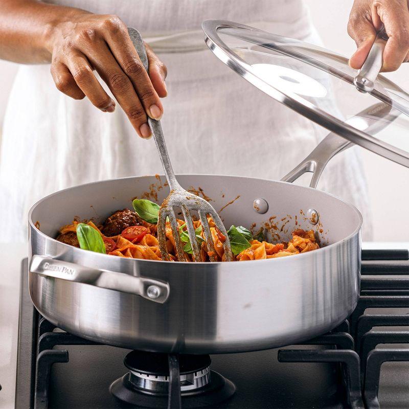 GreenPan Venice Pro Tri-Ply Stainless Steel Healthy Ceramic Nonstick 5qt Saute Pan with Lid