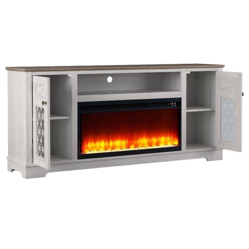 Festivo Farmhouse 70" TV Stand for TVs up to 80" with Fireplace Saw Cut Off White