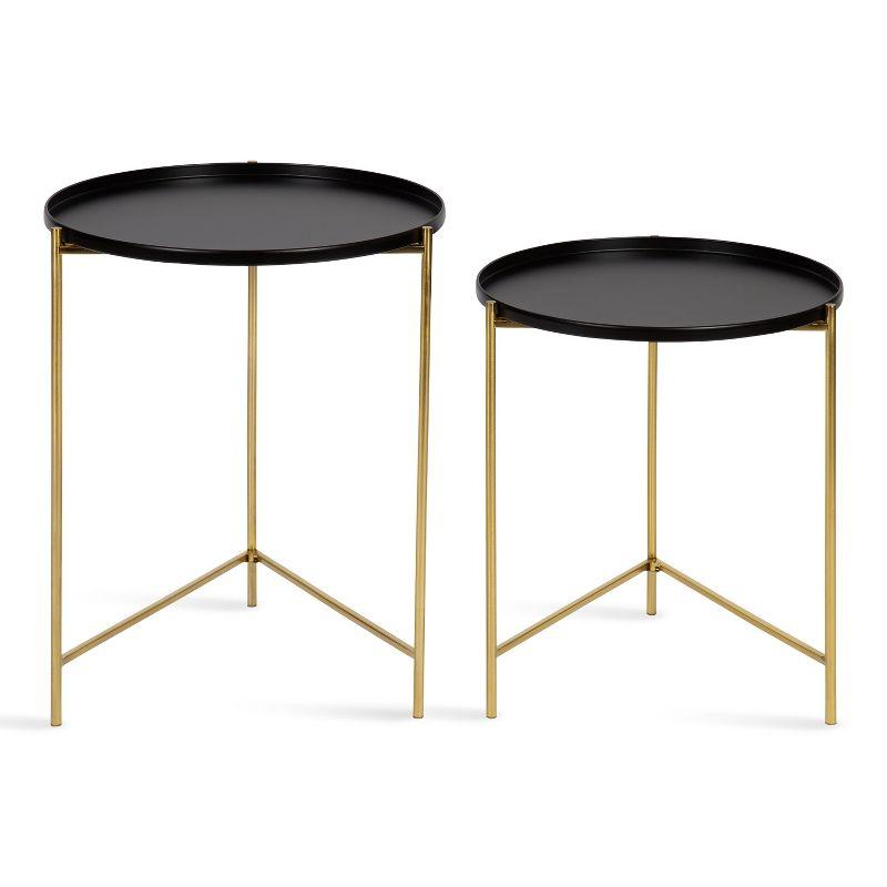 Kate and Laurel Ulani Round Metal Nesting Table, 2 Piece, Black and Gold