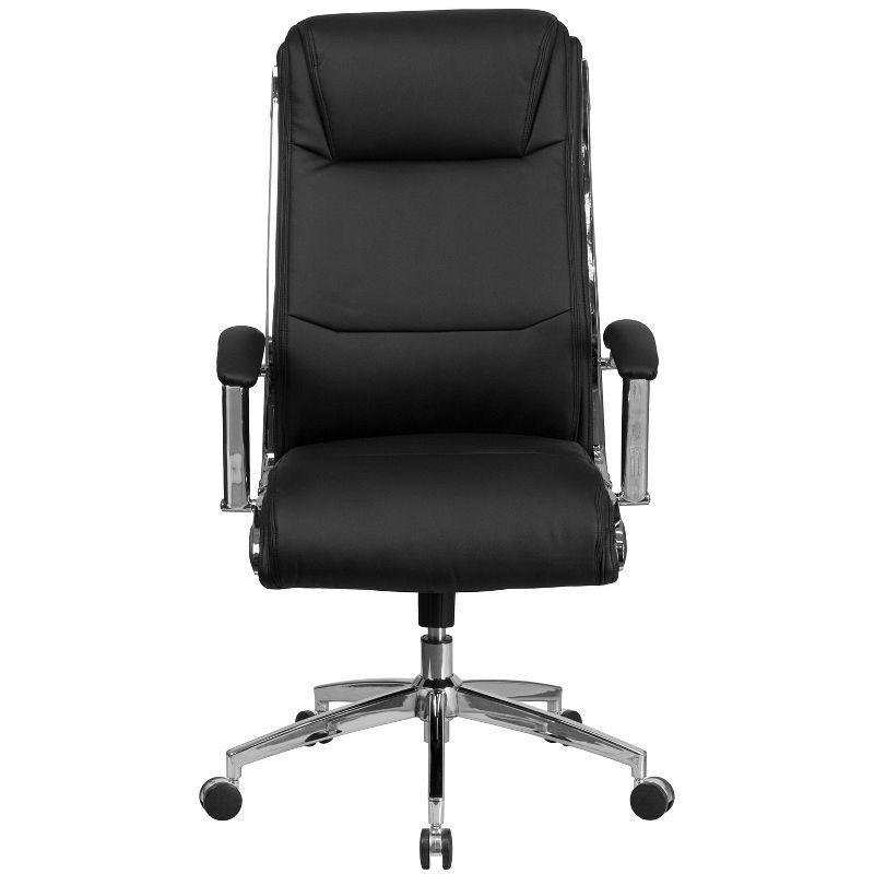 Flash Furniture High Back Designer Black LeatherSoft Smooth Upholstered Executive Swivel Office Chair with Chrome Base and Arms