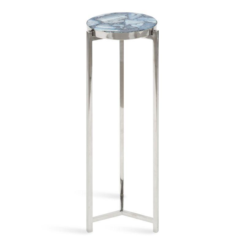 Aguilar Blue Agate Stone and Silver Metal Round Drink Table