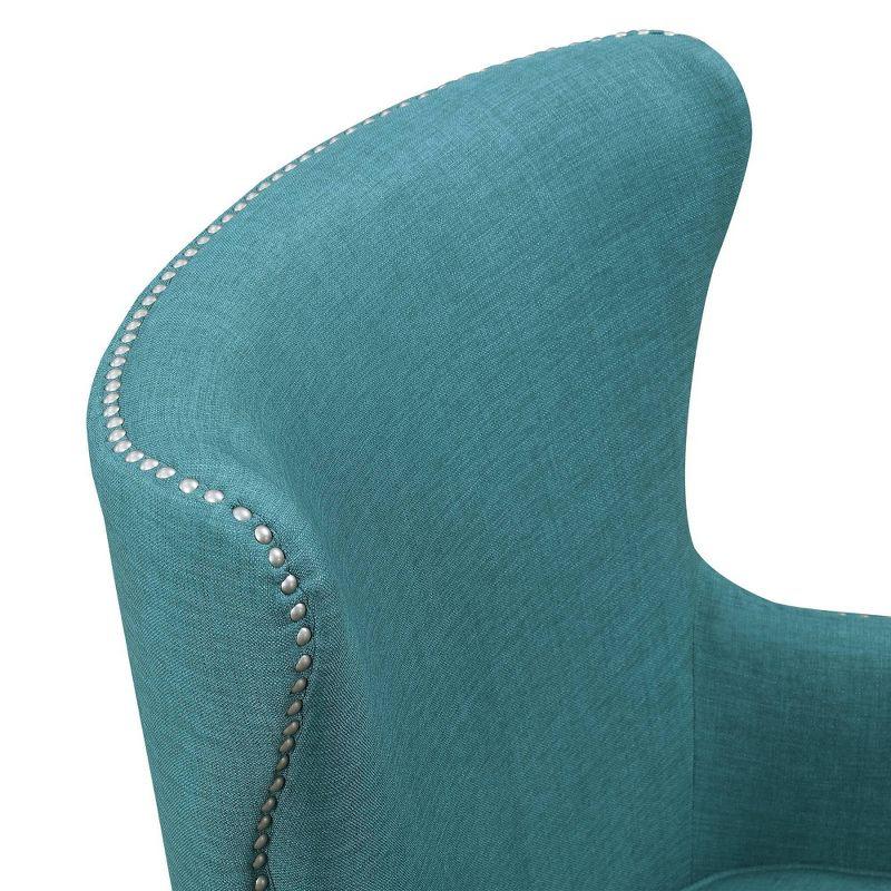 Transitional Teal Winged Accent Chair with Silver Nailhead Trim