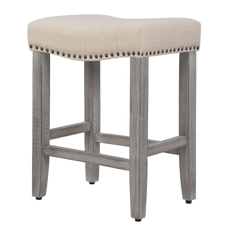 WestinTrends 24" Upholstered Saddle Seat Counter Stool (Set of 2), Antique Gray/Beige
