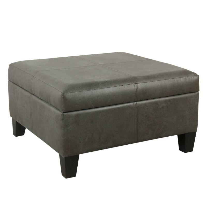 Gray Faux Leather Square Storage Ottoman with Black Legs