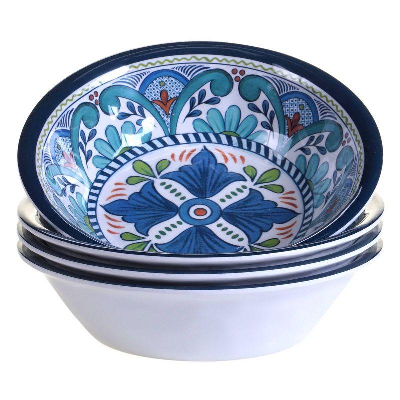 Talavera Blue Floral Melamine 12-Piece Dinnerware Set for 4