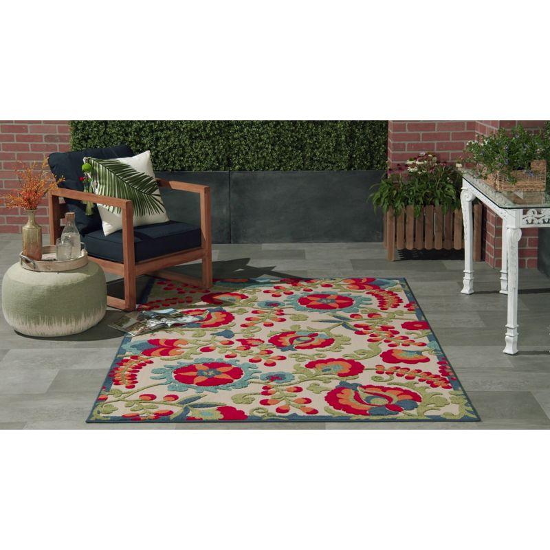 Nourison Aloha Floral Textured Flatweave High-Low Indoor Outdoor Area Rug Natural/Blue 6' x 9'