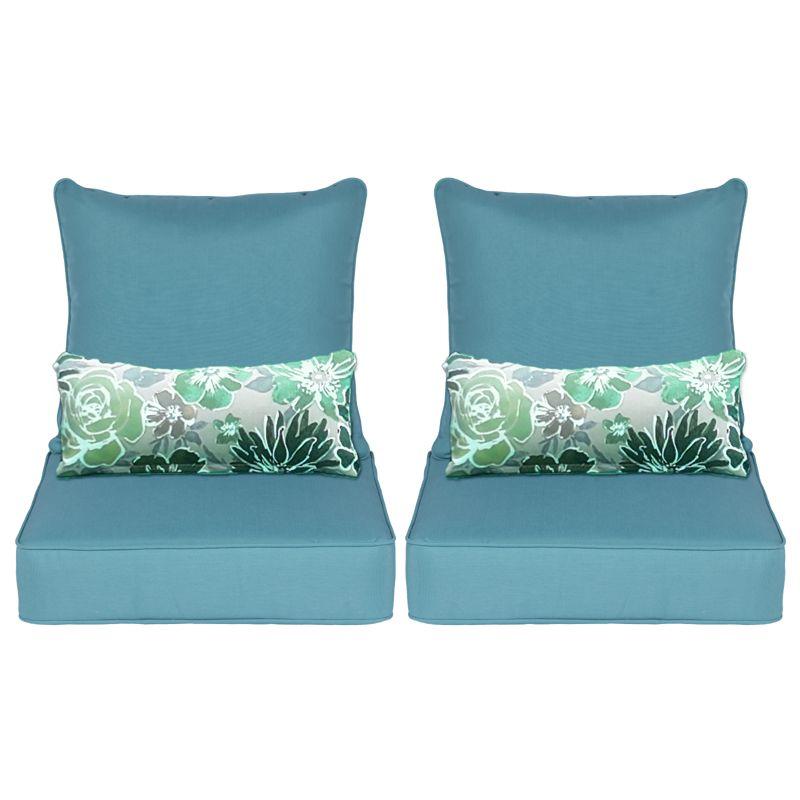 Aoodor 22'' x 24'' Outdoor Deep Seat Chair Cushion Set, Olefin Fabric Slipcover and Sponge Foam (Set of 2 Seats, 2 Backs, 2 Lumbar Pillows)