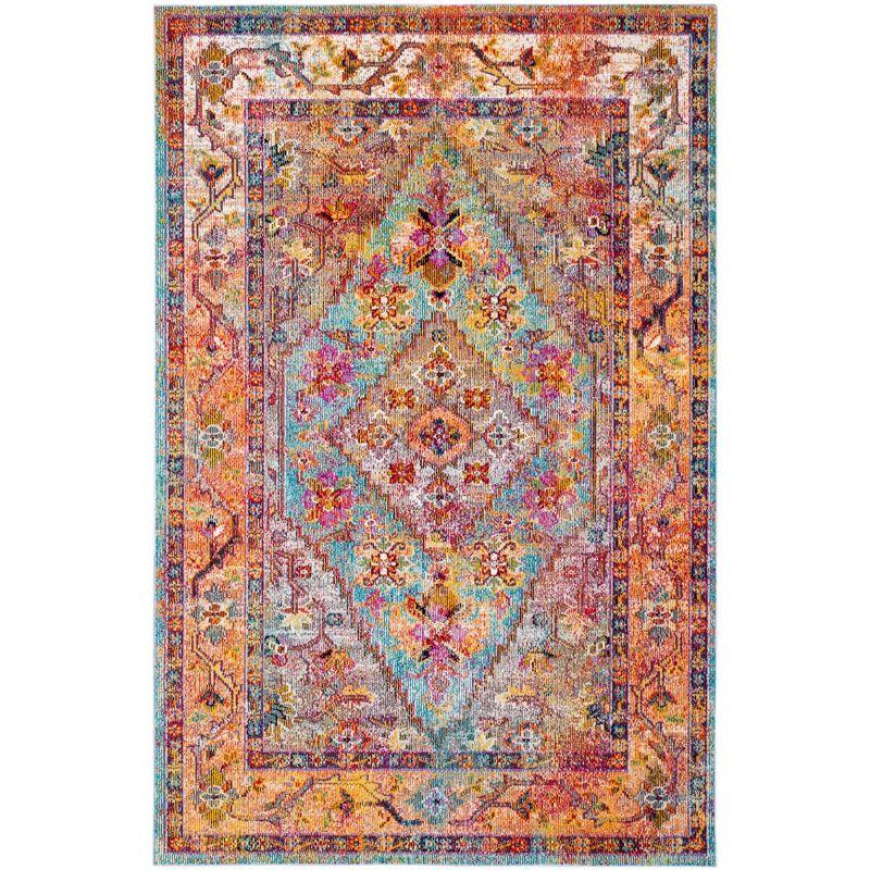 Light Blue and Orange Hand-Knotted Synthetic Area Rug