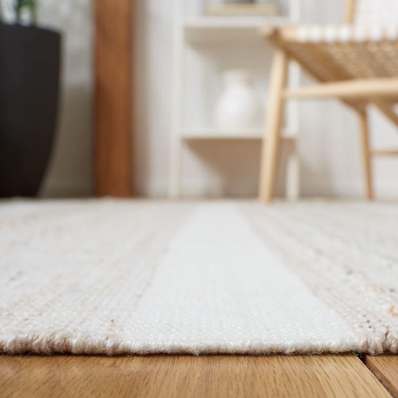 Ivory and Beige Striped Handwoven Wool Area Rug 6' x 9'