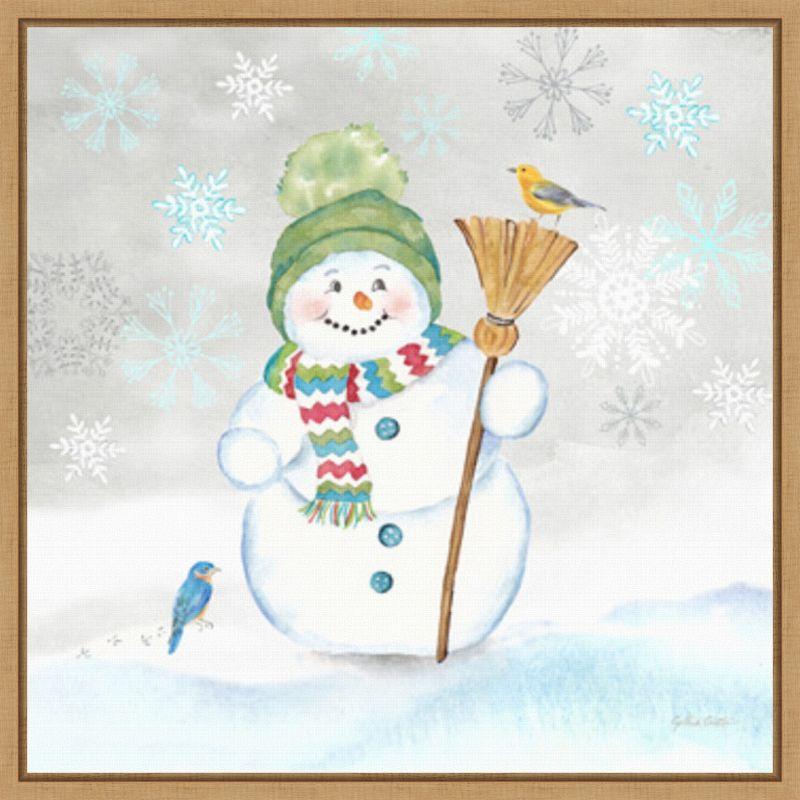 Let It Snow Blue Snowman Canvas Wall Art Print