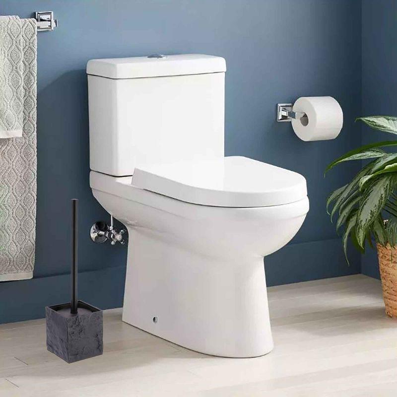 Evideco French Home Goods Black Stone Effect Square Toilet Brush and Holder Set