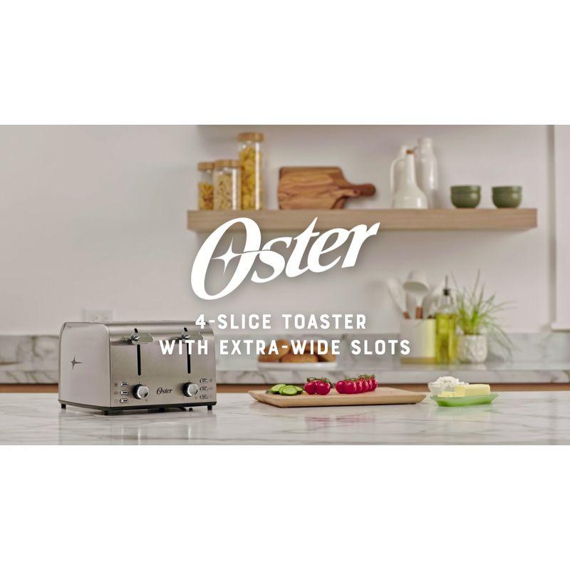 Oster 4-Slice Toaster Stainless Steel With Extra-Wide Slots: Bagel & Reheat Functions, 1560W, Spot Clean, Silver