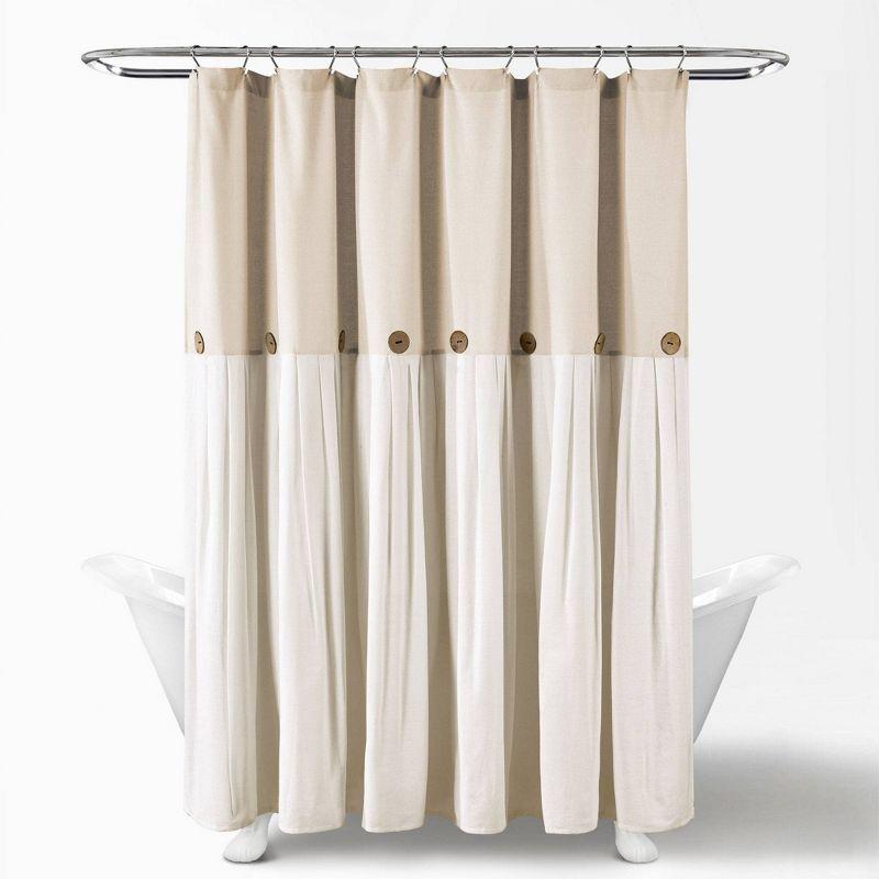 72"x72" Linen Button Shower Curtain Beige - Lush Décor: Cotton Blend, Machine Washable, Plain Weave Fabric