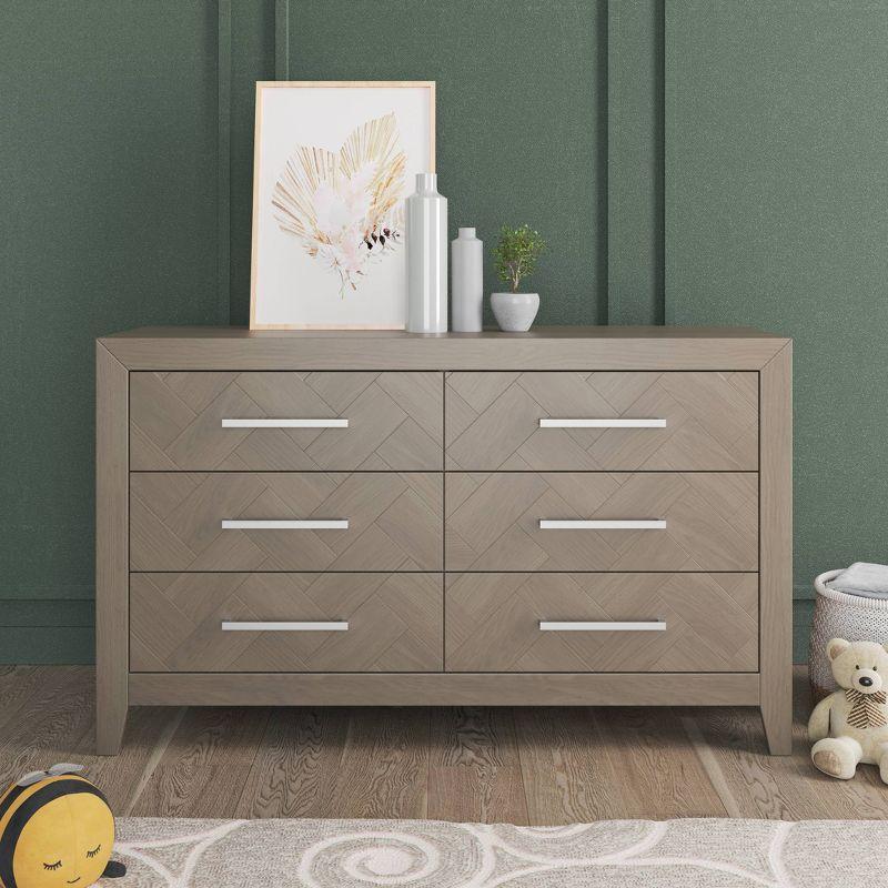 Crescent Gray Farmhouse Double Dresser with Herringbone Pattern