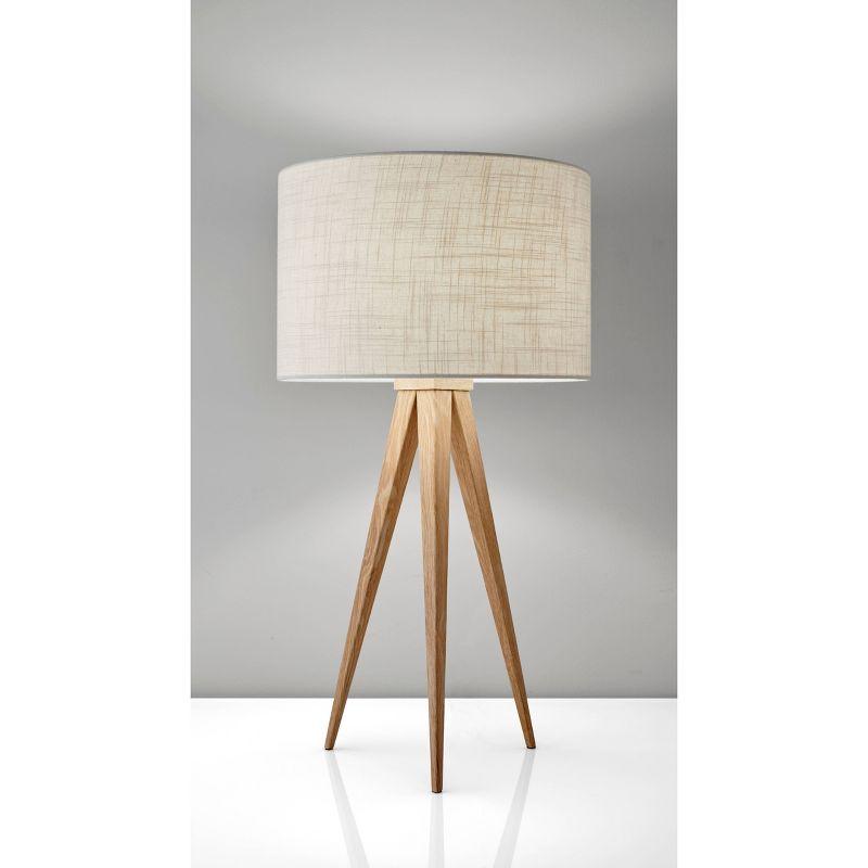 Rustic Natural Wood Grain Tripod Table Lamp with Off-White Shade