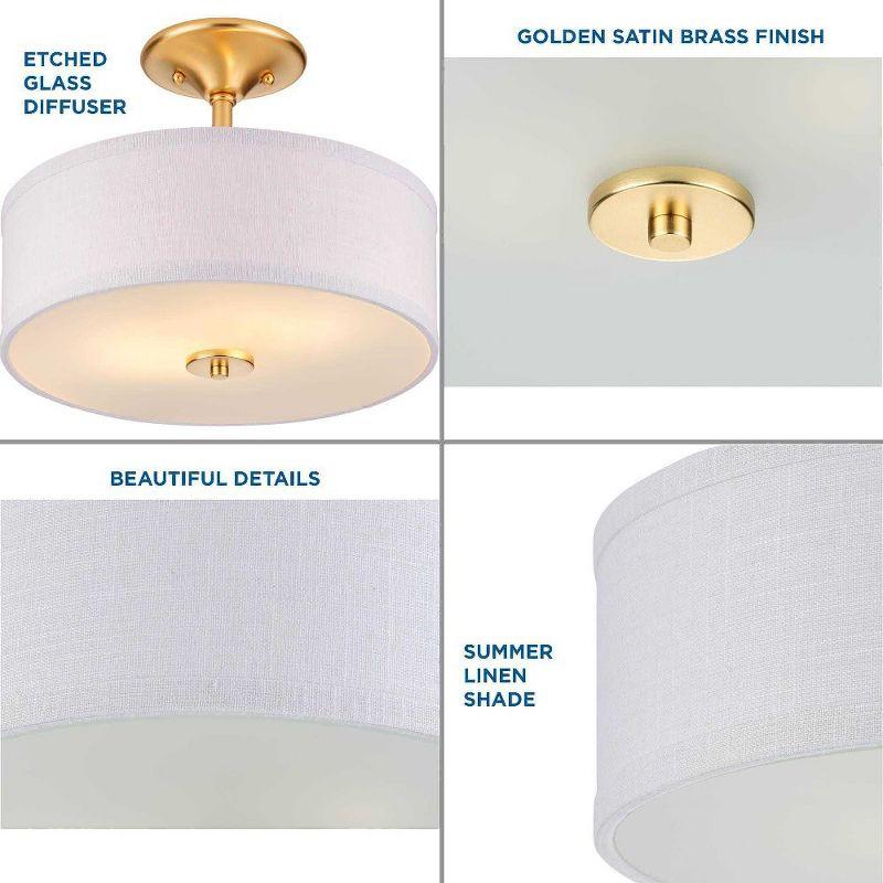 Progress Lighting, Inspire Collection, 2-Light Semi-Flush Mount, Satin Brass, Summer Linen Shade