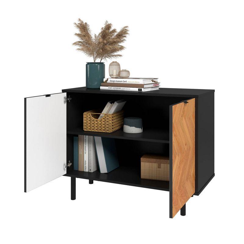 Black and Wood Mid-Century Modern Freestanding Office Cabinet