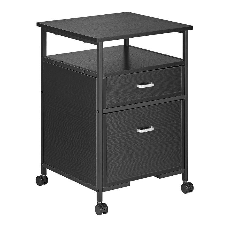 Black Mobile 2-Drawer Lockable File Pedestal with Open Shelf