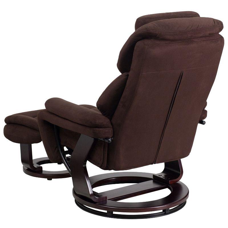 Brown Microfiber Swivel Recliner with Wood Base