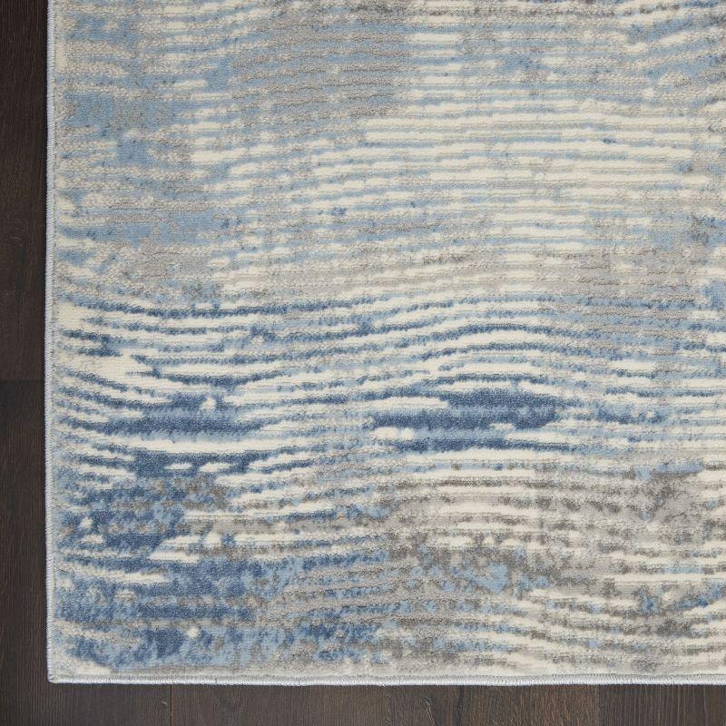 Ivory Grey Blue Hand-knotted Abstract Synthetic Runner Rug