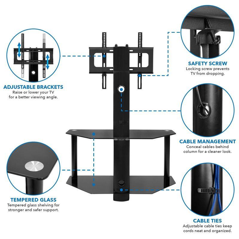 Mount-it Mount-It! Height Adjustable Floor TV Stand with Mount and Tempered Glass Shelves | Fits 32 - 55 in.