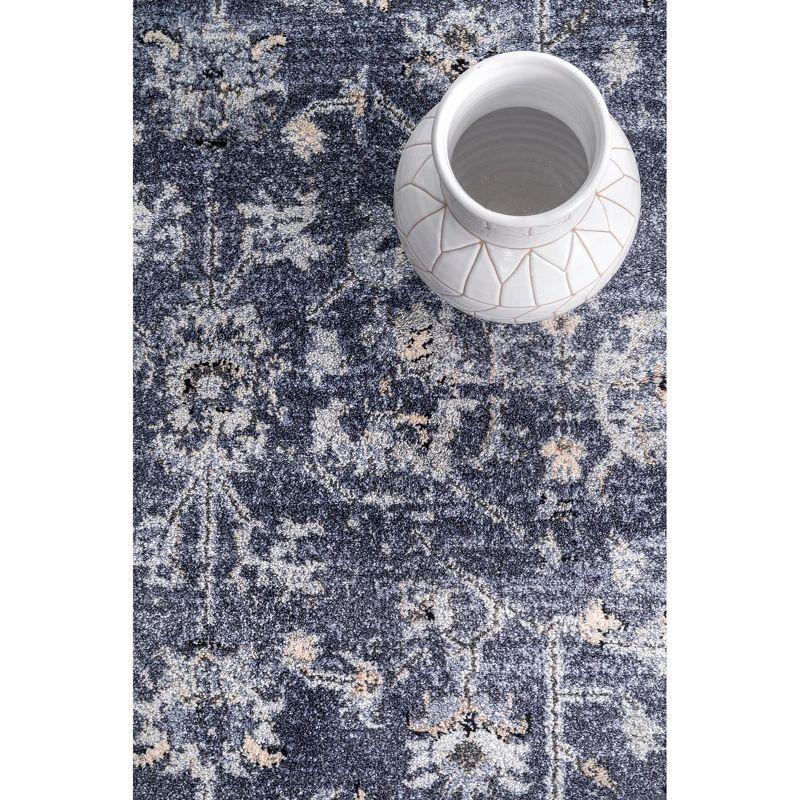 Reversible Floral Blue Synthetic 5' x 8' Easy-Care Area Rug