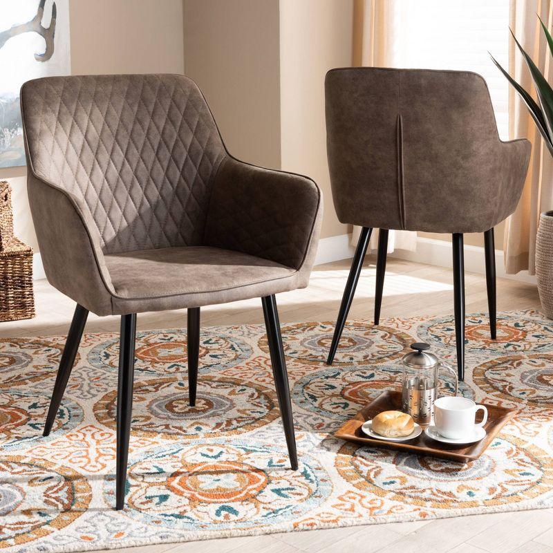 Set of 2 Belen Imitation Leather Upholstered Metal Dining Chairs - Baxton Studio: Quilted Back, Splayed Legs