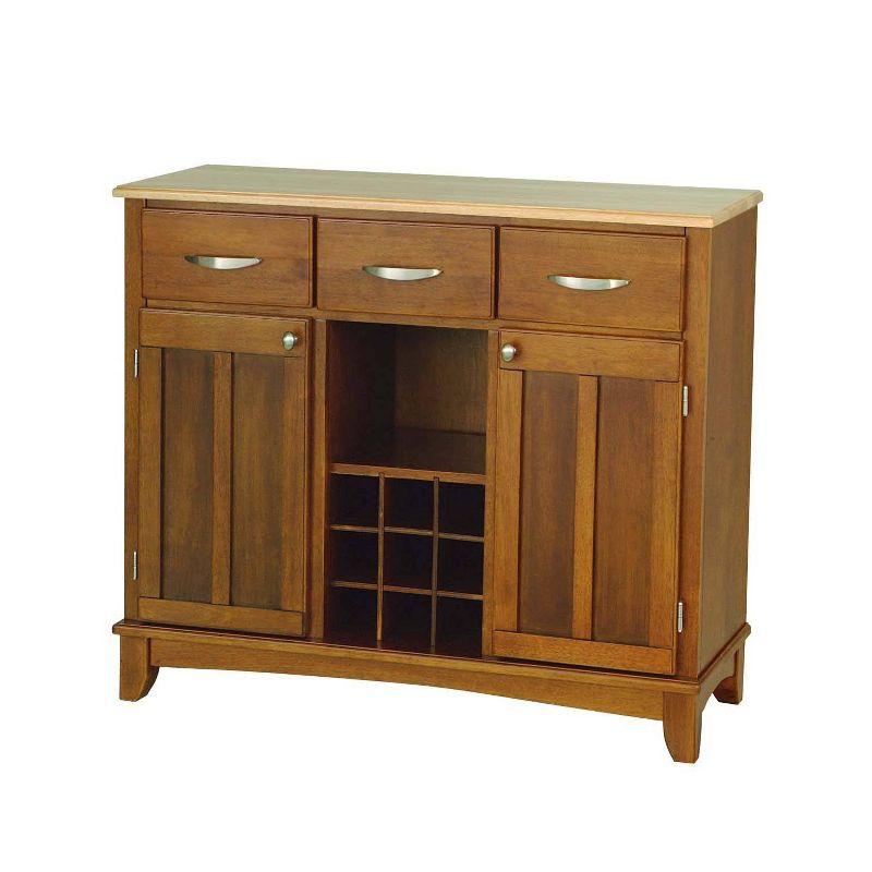 Cottage Oak Finish Sideboard with Natural Wood Top and Wine Storage