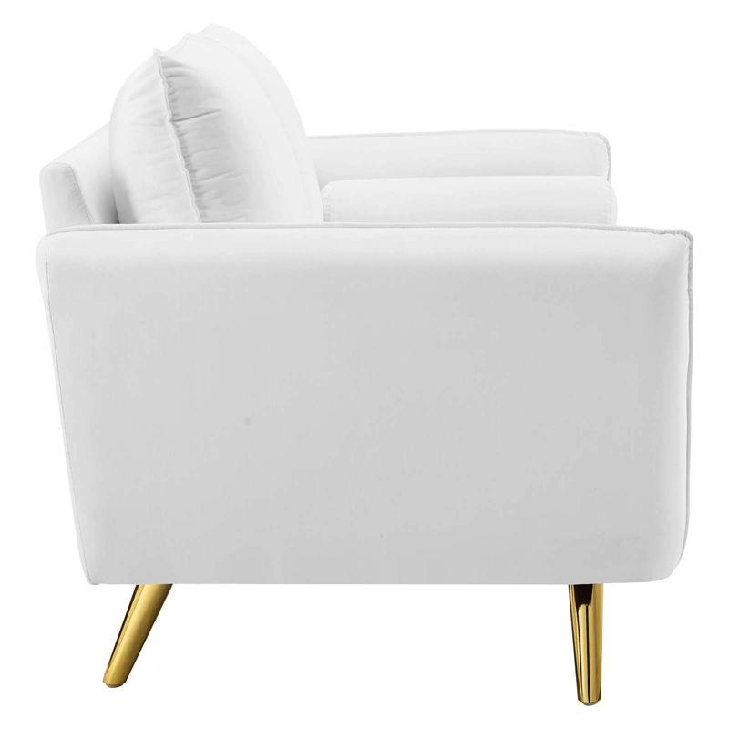 Revive Performance Velvet Sofa White - Modway: Upholstered Couch with Gold Legs & Bolster Pillows