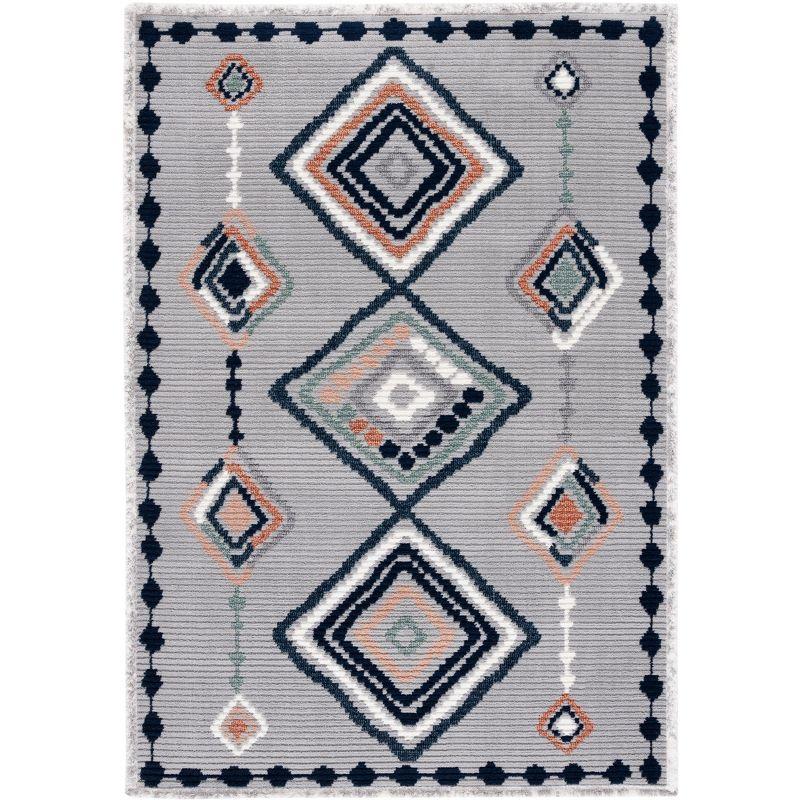 Marrakesh Gray and Blue Flat Woven Wool Rug, 5'3"x7'6"