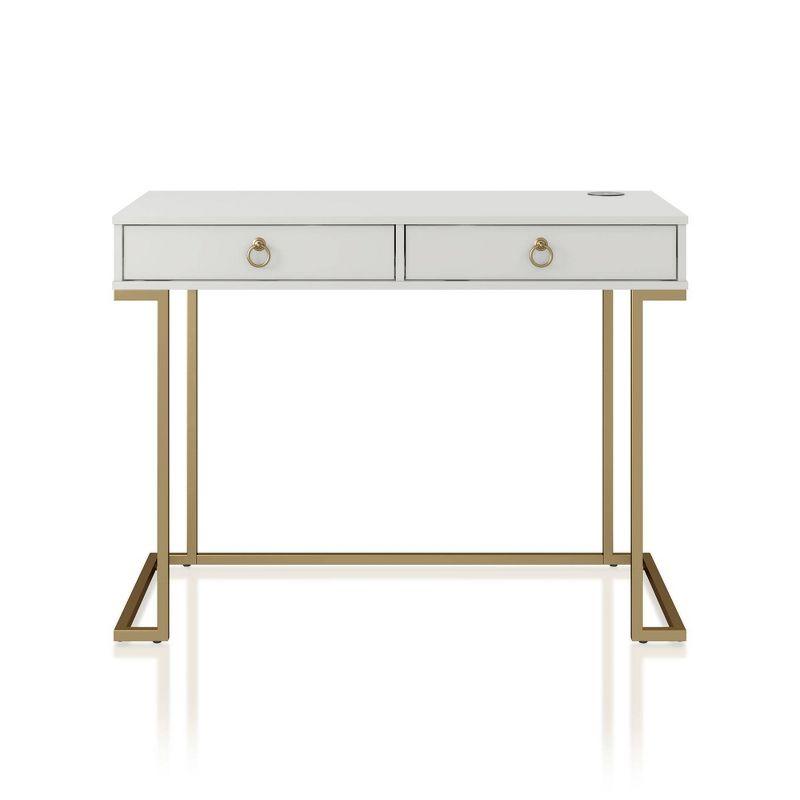 Camila White 44" Modern Writing Desk with Gold Accents & Wireless Charging