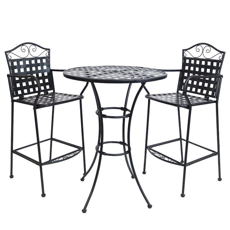 Black Wrought Iron Outdoor Bar Table and Chair Set