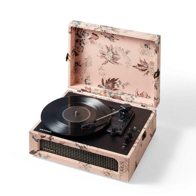 Floral Pink Portable Bluetooth Record Player with Speakers