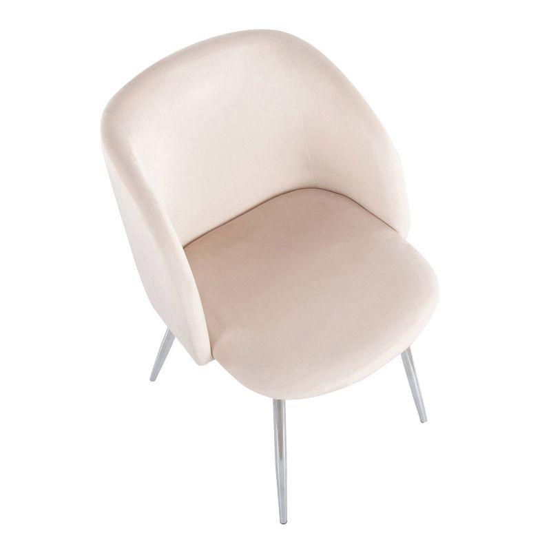 Set of 2 Fran Dining Chairs Velvet/Metal Chrome/Cream: Padded, Tapered Legs, LumiSource