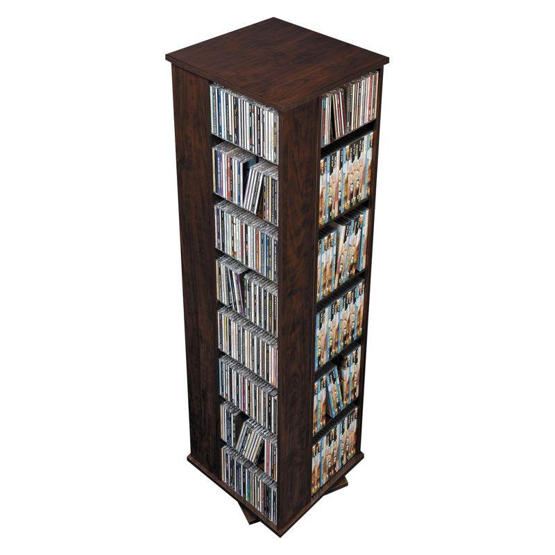 Prepac 4 Sided Spinning Media Storage - Espresso: Holds 1040 CDs, 476 DVDs, Mid-Century Modern Media Tower