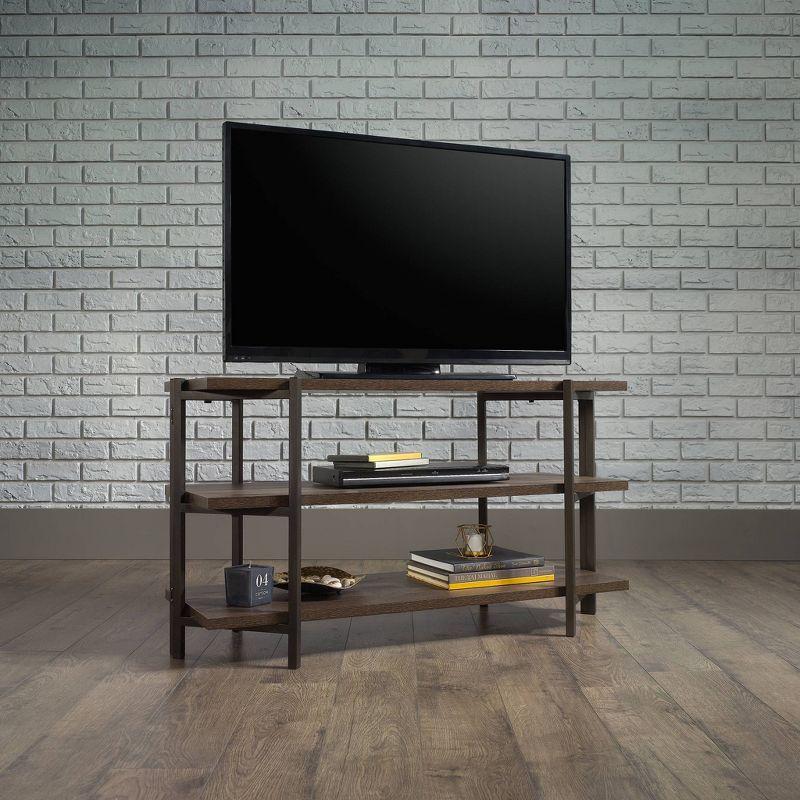 North Avenue TV Stand for TVs up to 42" Dark Brown - Sauder: Rustic Oak Console, 2 Shelves, Metal Frame