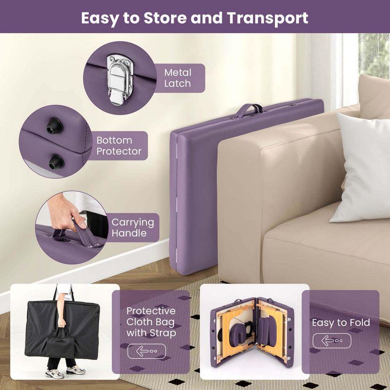 Costway 84" Portable & Foldable Massage Salon Spa Facial Care Tattoo Bed with Carrying Bag Purple