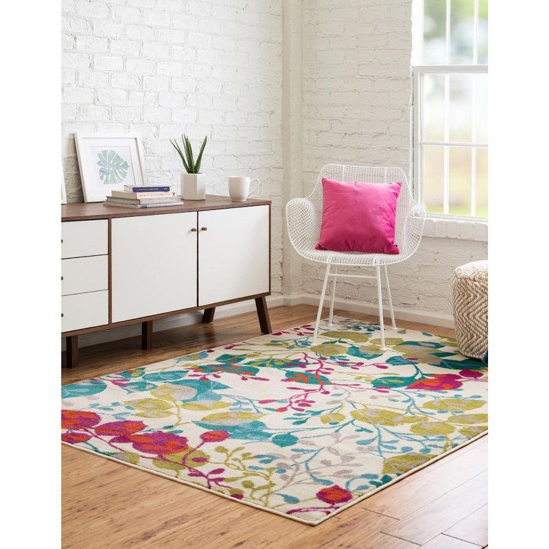 Unique Loom Azalea Collection Area Rug - Indica (5' 3" x 8' Rectangle Ivory/Teal)