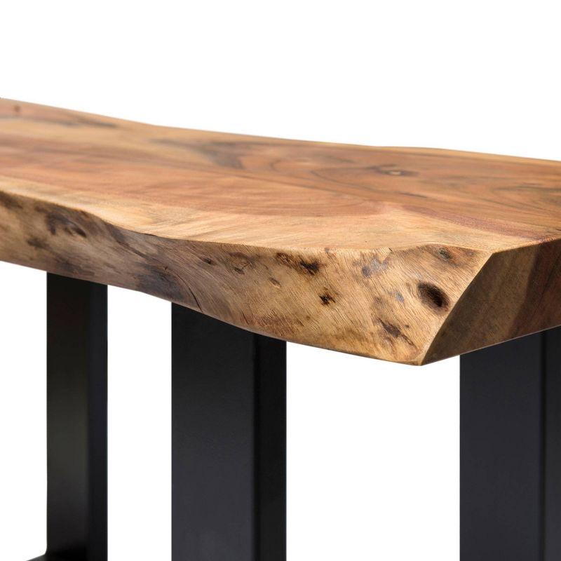 Alpine Natural Acacia Wood Live Edge End Table with Black Metal Legs