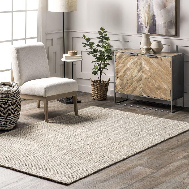 Nuloom Jolinn Striped 5x8 Wool Jute Indoor Area Rug for Dining Room Rug Neutral Rug Living Room Rug Kitchen, Natural/Ivory