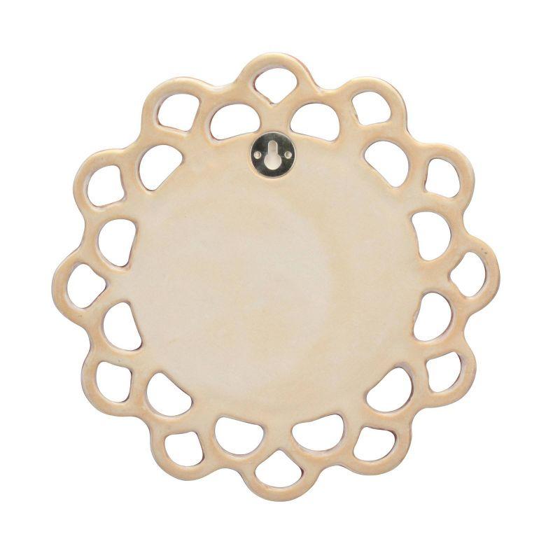 9" Decorative Round Floral Ceramic Wall Hanging Mirror Pink - Stonebriar Collection: Elegant Scalloped Edge, Keyhole Hanger