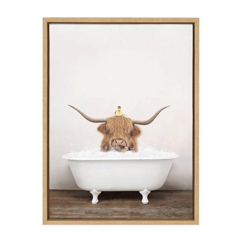 18" x 24" Sylvie Highland Cow Duckling Bath Framed Canvas by Amy Peterson - Kate & Laurel All Things Decor