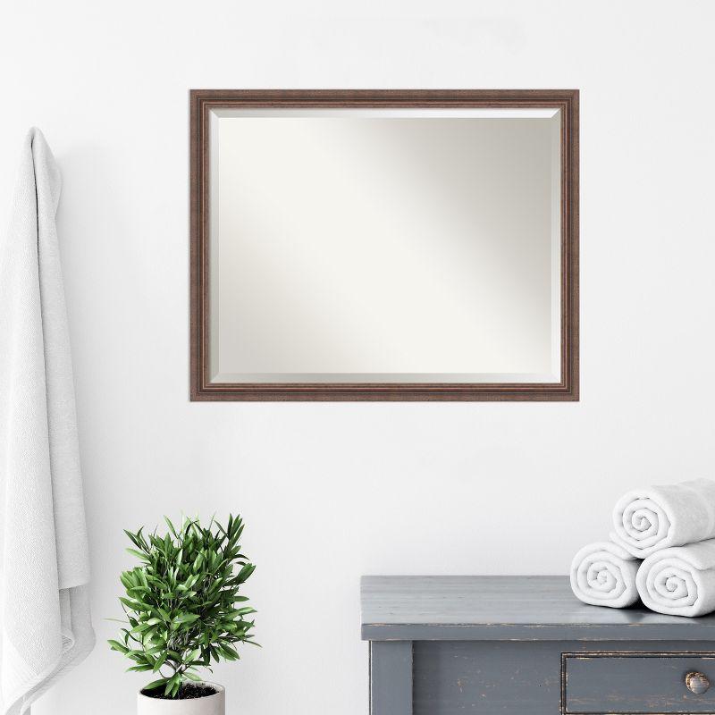 Amanti Art Distressed Rustic Brown Beveled Wood Bathroom Wall Mirror