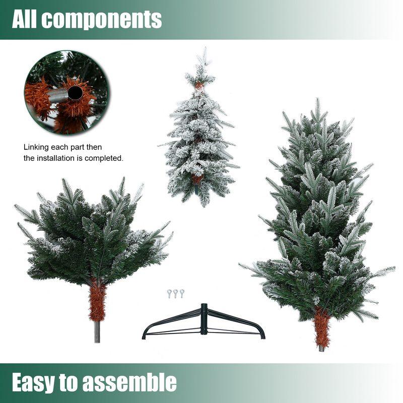 LuxenHome 6.9Ft Pencil Christmas Tree, Unlit Skinny Artificial Snow-Flocked Christmas Tree with X-Shape Metal Stand White