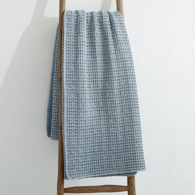 Chambray Blue Cotton Waffle Textured Throw Blanket