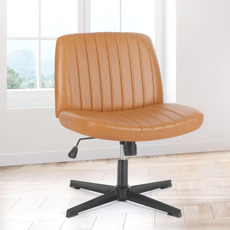 Sweetcrispy Upholstered Armless Swivel Task Chair| Brown