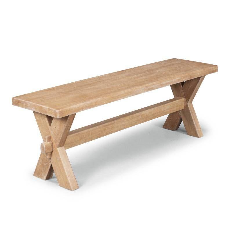 Home Styles Cambridge Trestle Dining Bench White Washed: Hardwood Frame, Seats 2, Dry Dust Care